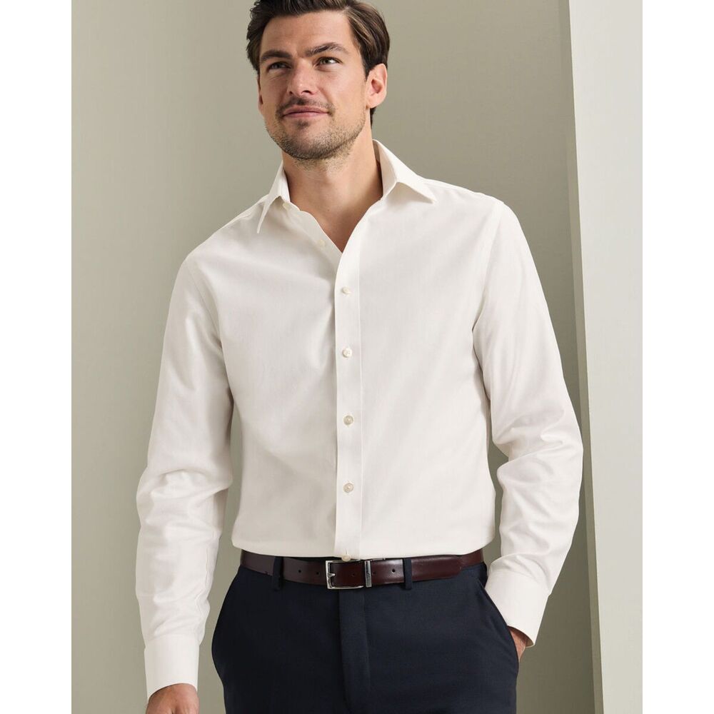 NWT Charles Tyrwhitt Non-Iron Twill Shirt Ivory Slim Fit Size 16 / 35in